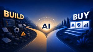 AI decision path showing build versus buy workflow software options for financial and legal firms